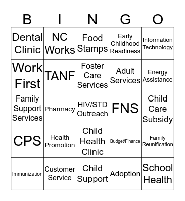 Human Services Division Bingo Card