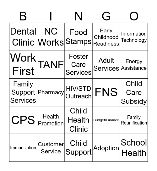 Human Services Division Bingo Card