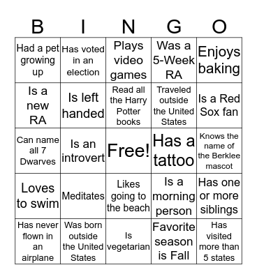 Untitled Bingo Card