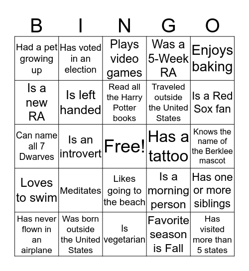 Untitled Bingo Card
