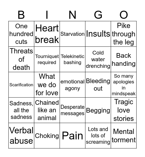 Bad Things Happen Bingo  Bingo Card