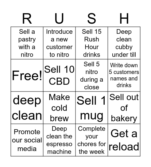 Coffee Rush Bingo Card