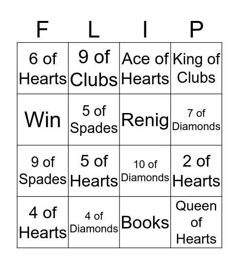 KING OF SPADES Bingo Card