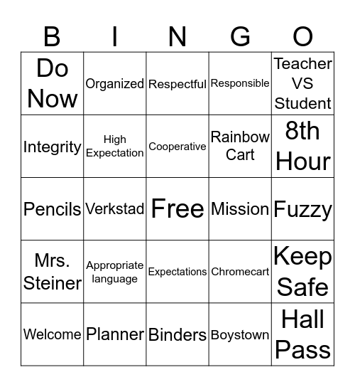 Welcome Bingo Card