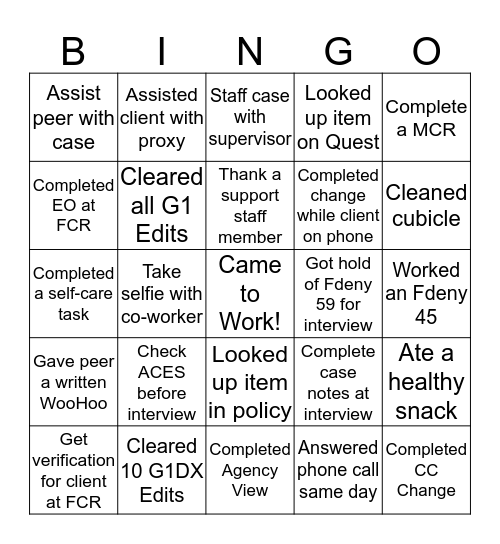 Social Worker Bing Bingo Card