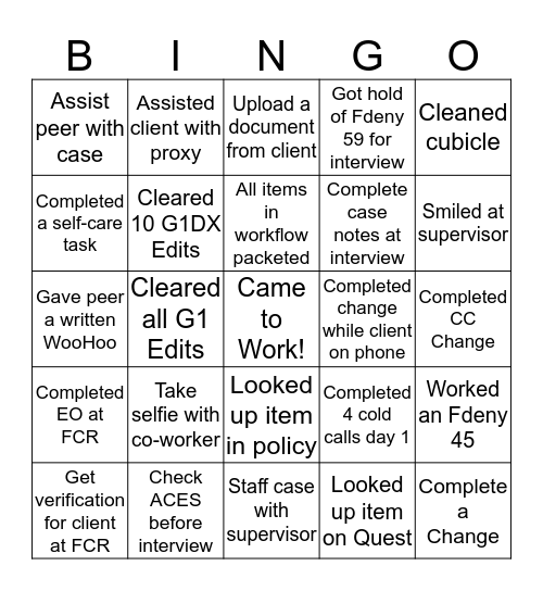 Social Worker Bing Bingo Card