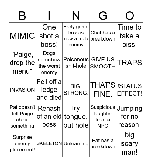 Paige Bumbles Through Dark Souls 2 Bingo Card