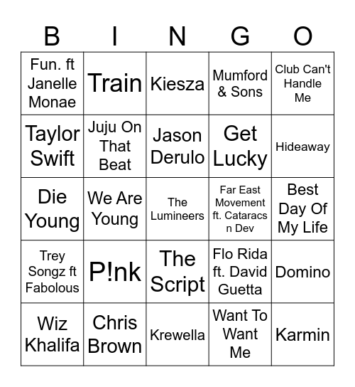 2010's Music Bingo!! Bingo Card