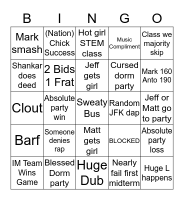 Rutgers Bingo Card