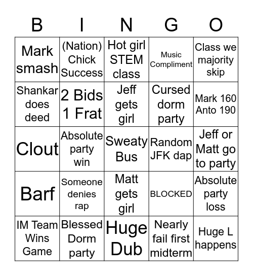 Rutgers Bingo Card