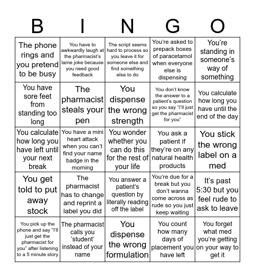 Placement Bingo Card