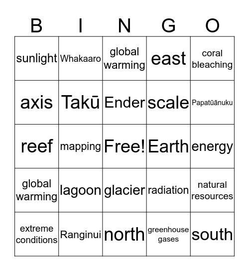 Te Kaapuia Bingo Card