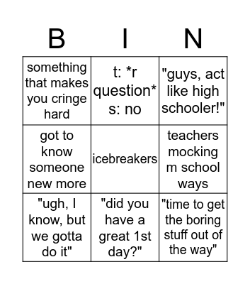 2nd day Bingo Card