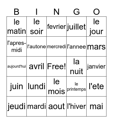 Le calendrier Bingo Card