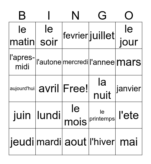 Le calendrier Bingo Card