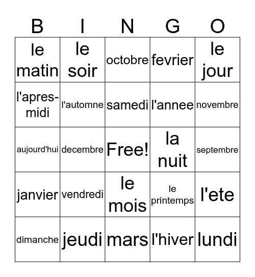 Le calendrier 2 Bingo Card