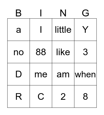 Sight Words Bingo Card