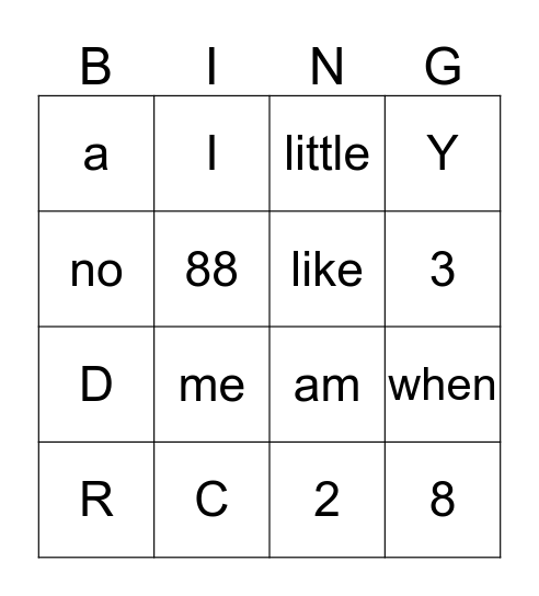Sight Words Bingo Card