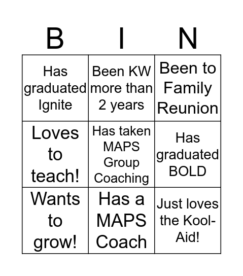 KW Family Bingo Card