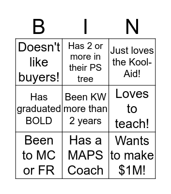 KW Family Bingo Card