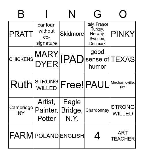JOYCE's 95'th BIRTHDAY Bingo Card