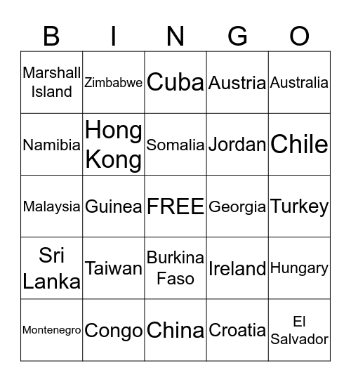 COUNTRY BINGO Card