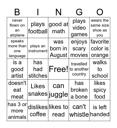 Find someone in our class who.... Bingo Card