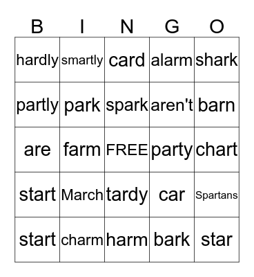 AR Words Bingo Card