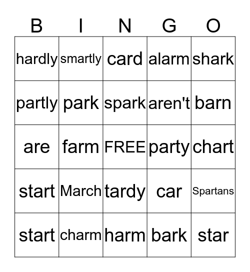 AR Words Bingo Card