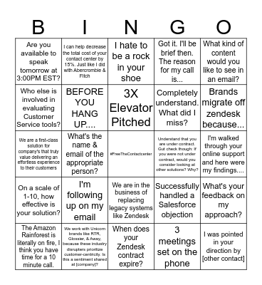 Cold Call Bingo Card
