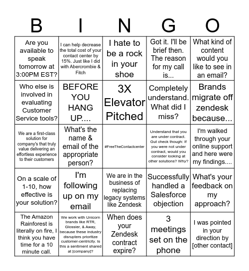 Cold Call Bingo Card