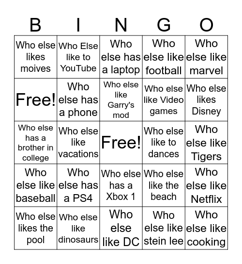 who else? Bingo Card