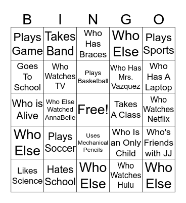 Who Else? Bingo Card
