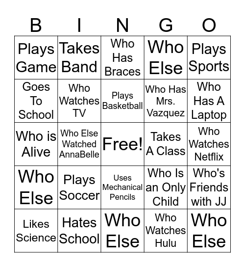 Who Else? Bingo Card
