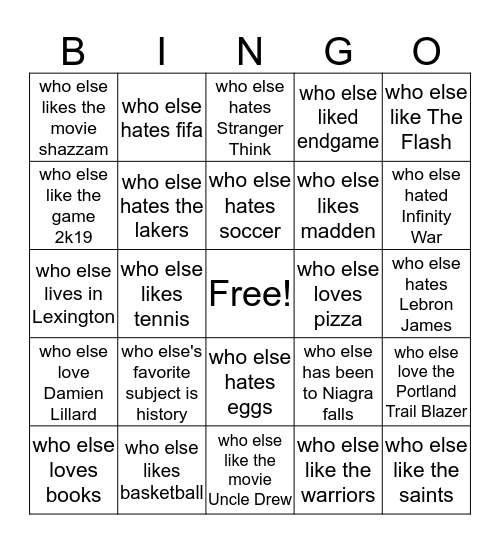 who else Bingo Card