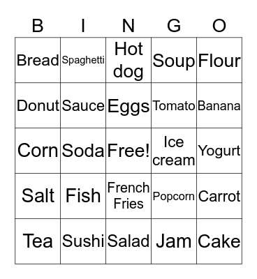 Food Bingo Card