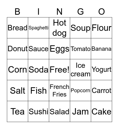 Food Bingo Card