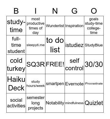 Study Smart! Bingo Card