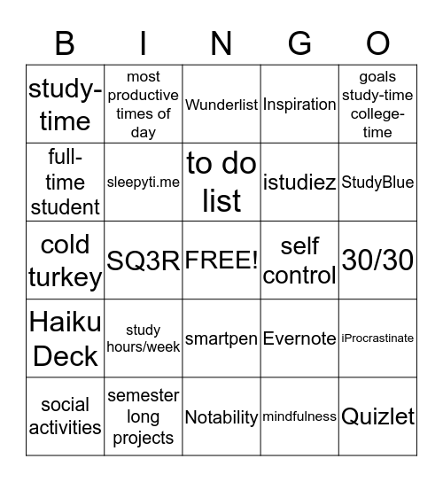 Study Smart! Bingo Card