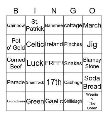 St. Patrick's Day Bingo Card