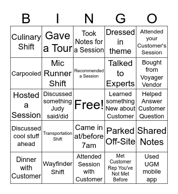 UGM 2019 Titanium Bingo Card