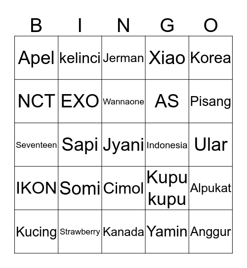 SOMI CANTIK Bingo Card
