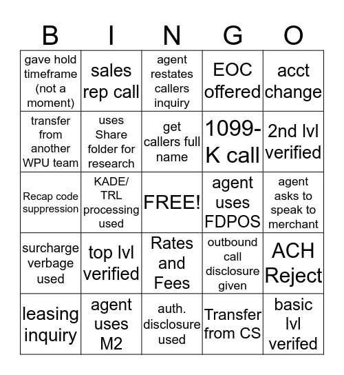 Untitled Bingo Card
