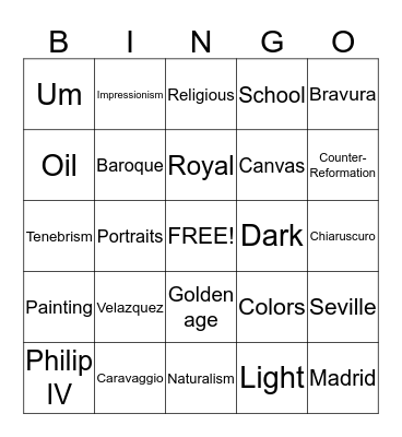 Art History Bingo Card
