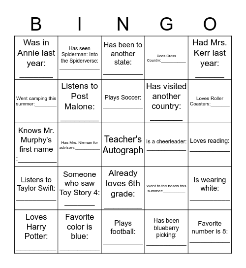 Getting to Know You BINGO! Bingo Card