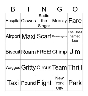 The Adventures of Taxi Dog Bingo Card