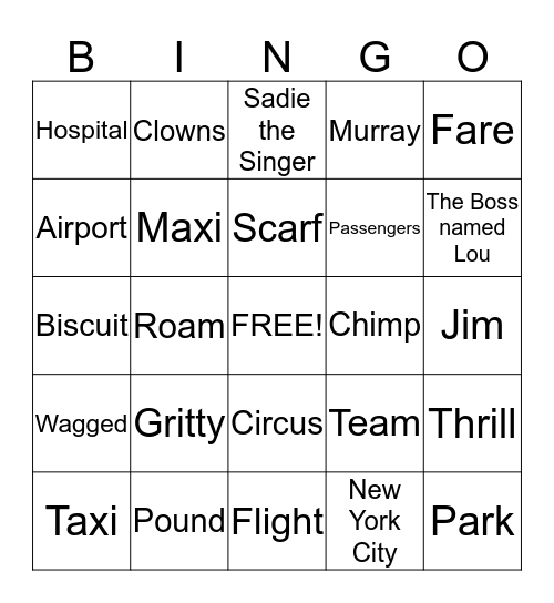 The Adventures of Taxi Dog Bingo Card