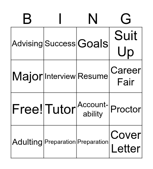 Student Success Bingo Card