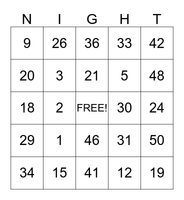 Nocturnal Animal Bingo Card