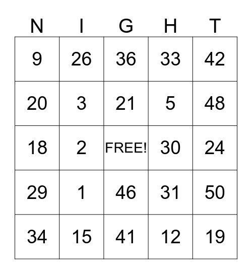 Nocturnal Animal Bingo Card